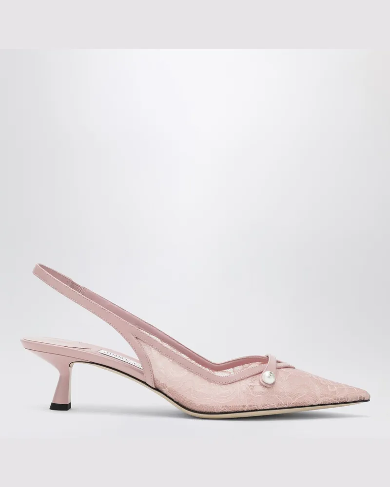 Jimmy Choo Amita 45 Slingback-Pumps aus rosafarbenem Leder und Spitze 