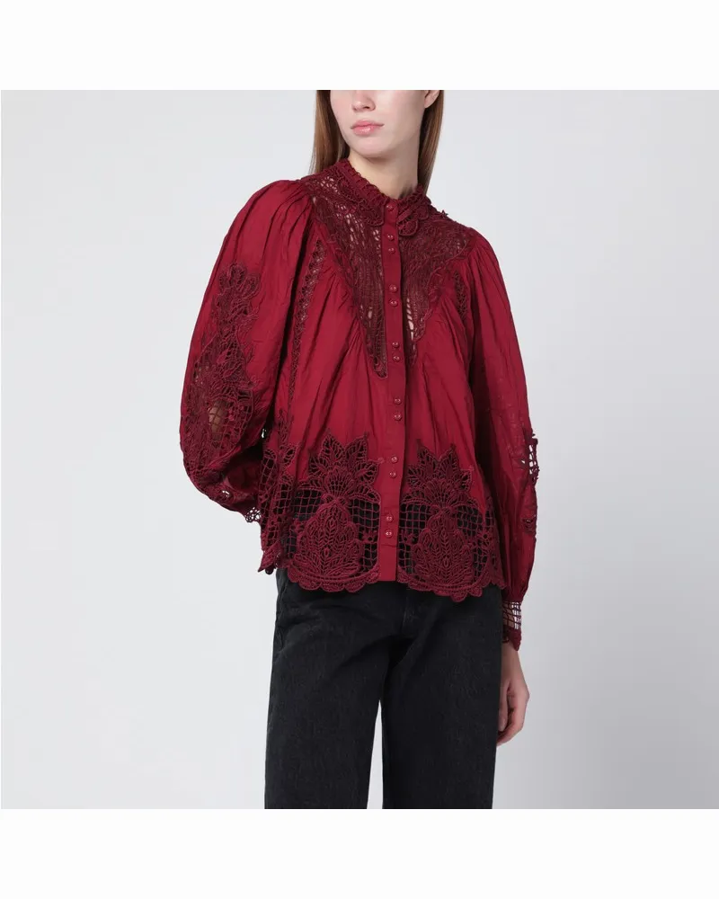 FARM Rio Berry Garden Bluse aus Guipure-Spitze Burgunderrot