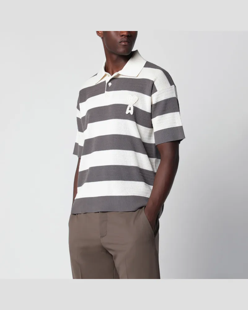 AMI Paris Ami de Coeur gestreiftes Poloshirt aus Baumwollstrick White