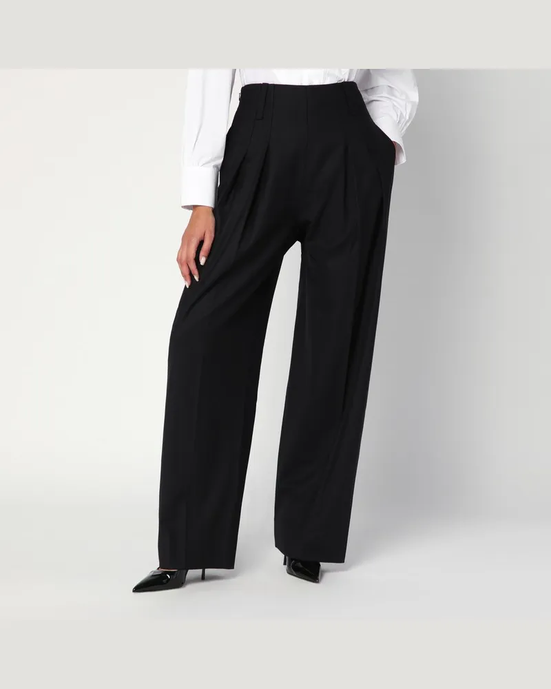 Victoria Beckham Weite schwarze Hose aus Wollmischung Schwarz