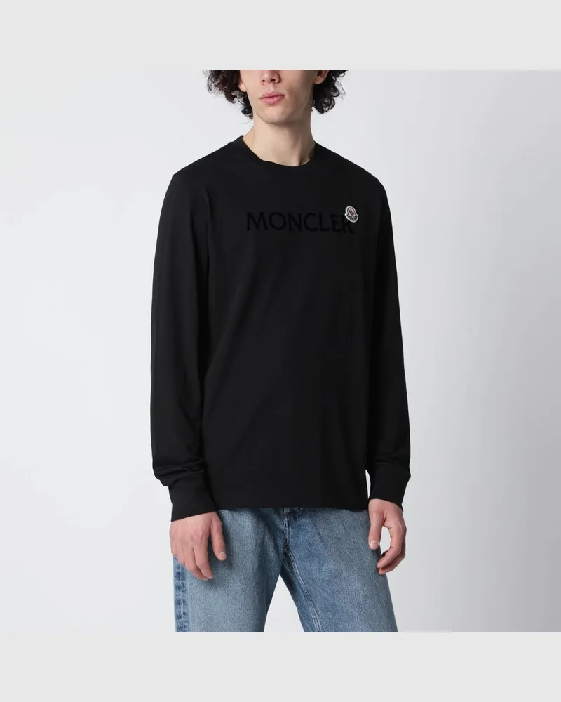 Moncler Schwarzes langärmliges T-Shirt mit Logo Schwarz
