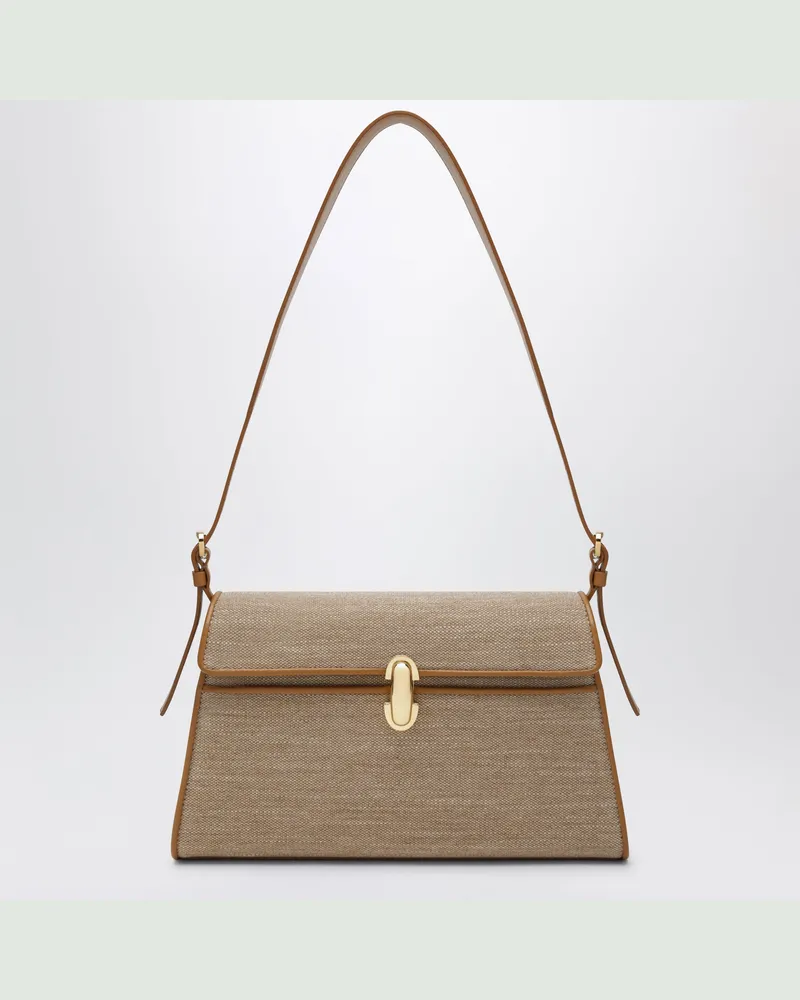 SAVETTE Symmetry Umhängetasche aus Canvas und hellbraunem Leder Beige