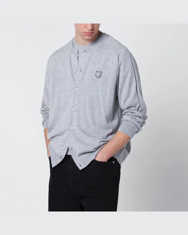 Kitsuné Graues Fox Head Cardigan in Melange aus Wolle 