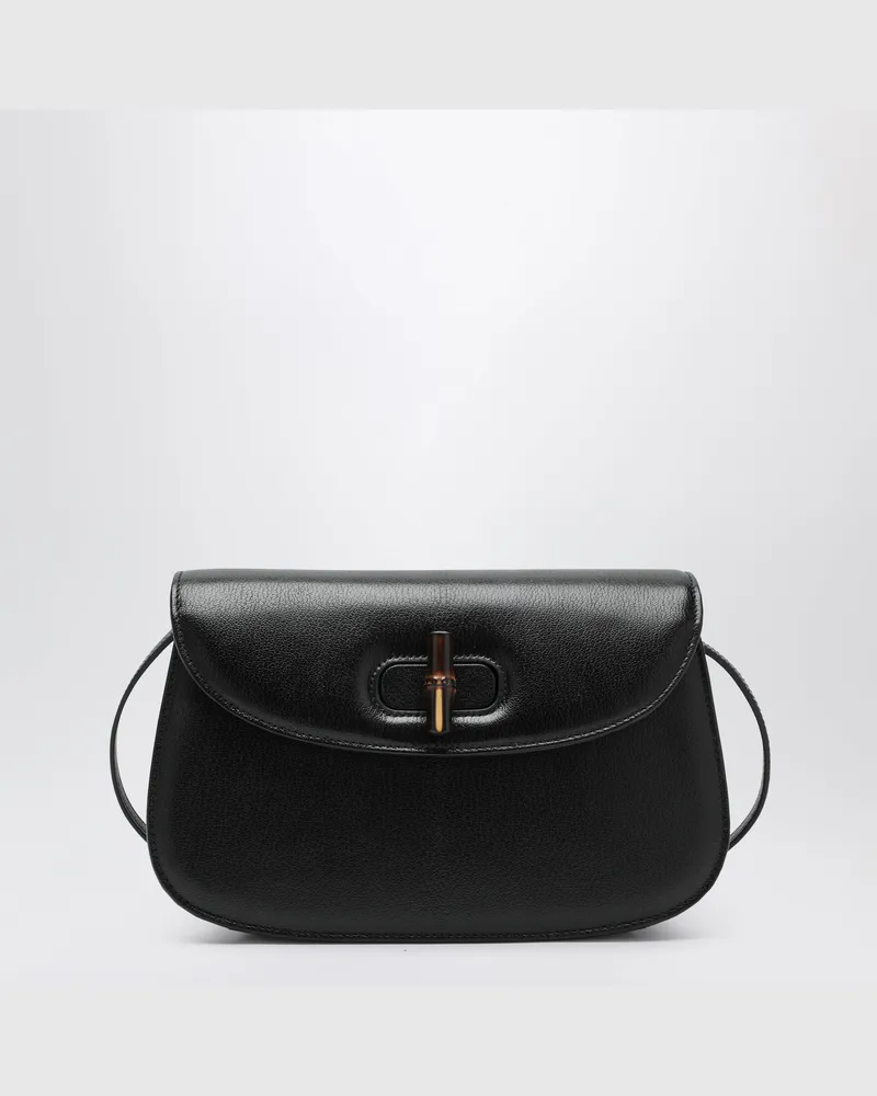 Gucci Schwarze Ledertasche mit Bambusverschluss Black