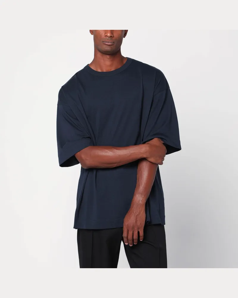 Dries van Noten Marineblaues weites T-Shirt aus Baumwolle Blue