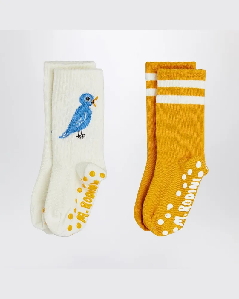 Mini Rodini Zwei Paar rutschfeste Socken mit Vogelmotiv Mehrfarbig