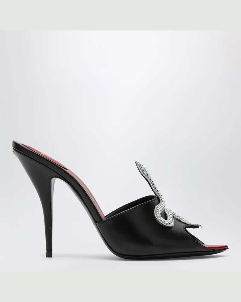 Valentino Garavani Schwarze Slide-Sandalen Coeur Vipère aus Ziegenleder Black