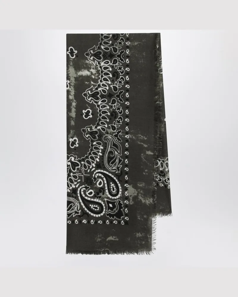 Destin Olivgrüner Jil Schal aus Wolle Weiß