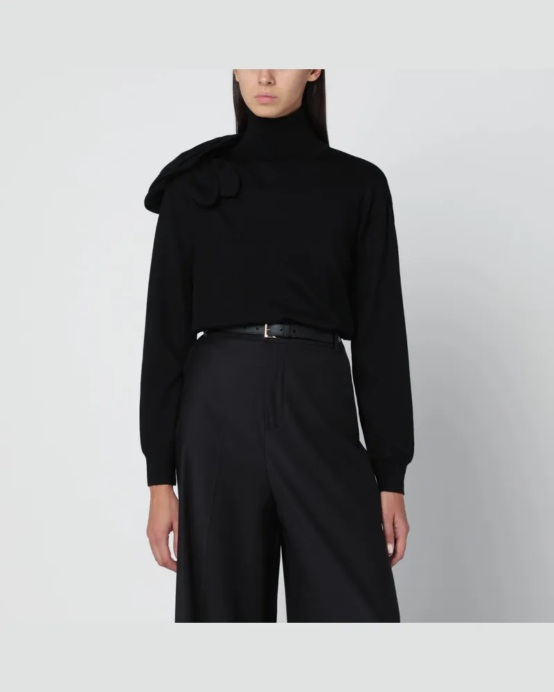 Moschino Schwarzer Rollkragenpullover mit Blumendetail Black