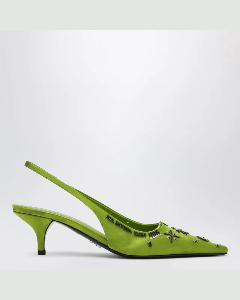Prada Farngrüne Slingback-Pumps aus Satin mit Pailletten Green