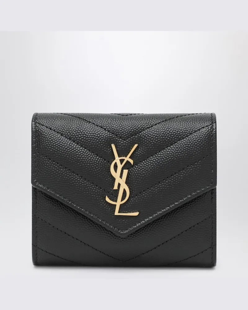 Saint Laurent Cassandre Matelassé schwarzes dreifach gefaltetes Portemonnaie Schwarz