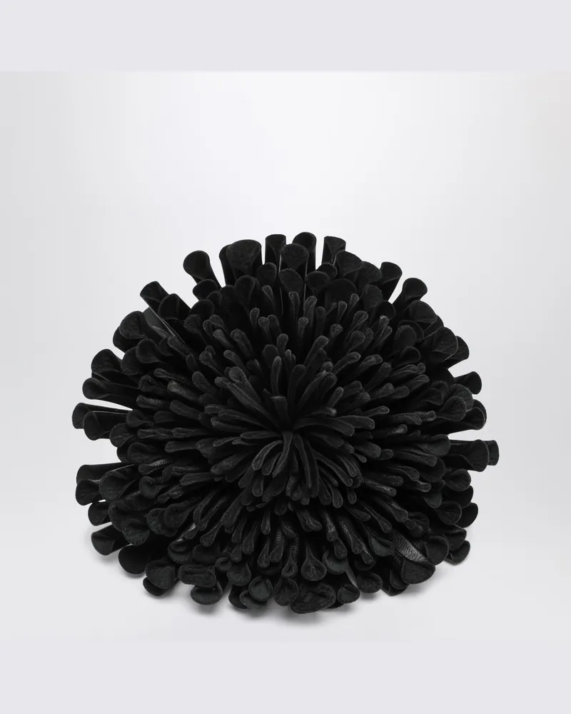 Alaïa Schwarzes Leder-Choker mit Blume Schwarz