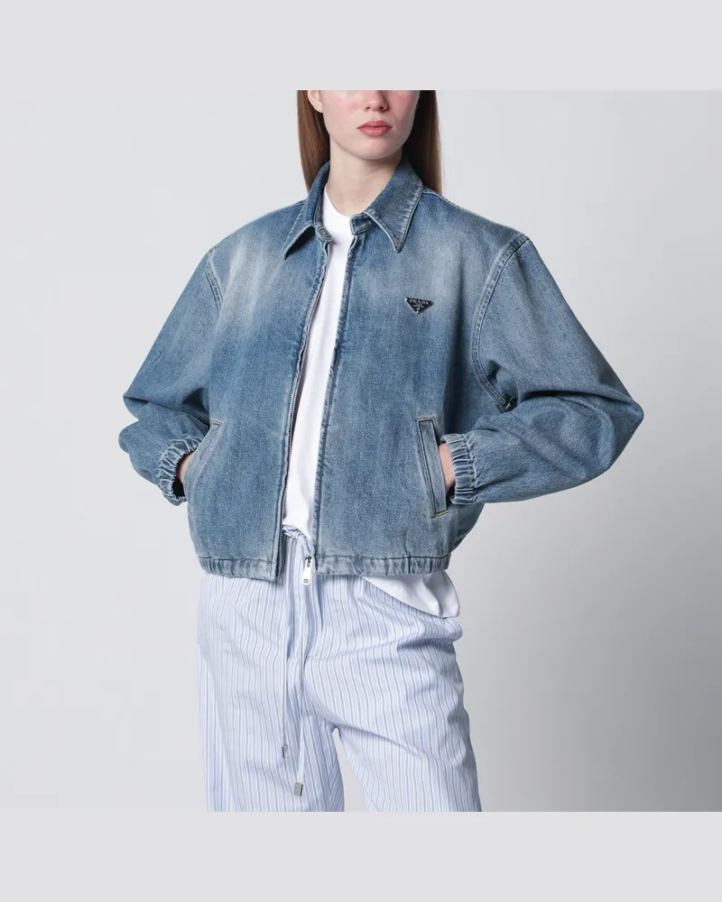 Prada Blaue Jacke mit Reißverschluss aus gewaschenem Denim Light