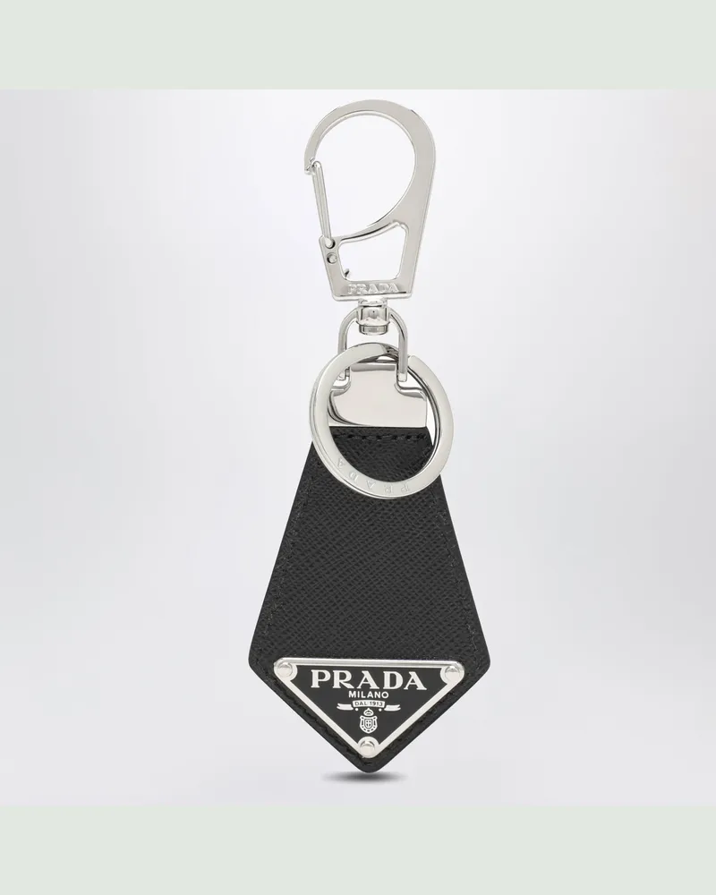 Prada Schwarzer Schlüsselanhänger aus Saffiano mit Logo Black