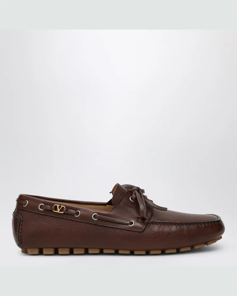 Valentino Garavani Braune Leder-Mokassin-Fahrer Fantaway Brown