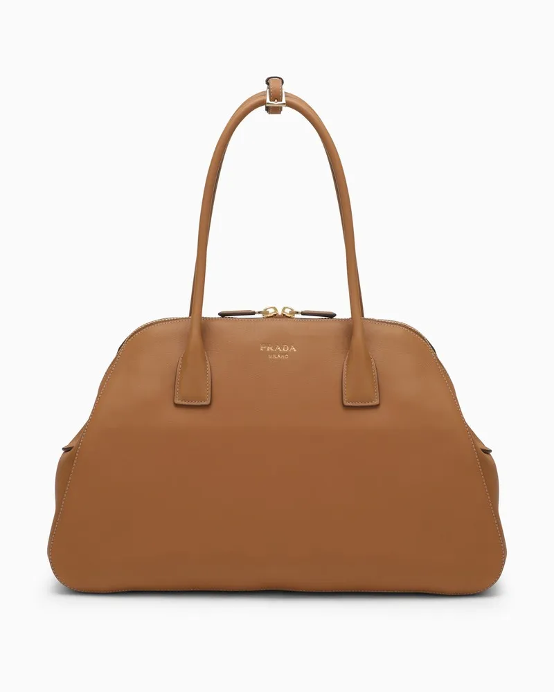 Prada Großer karamellfarbener Shopper aus Leder Braun