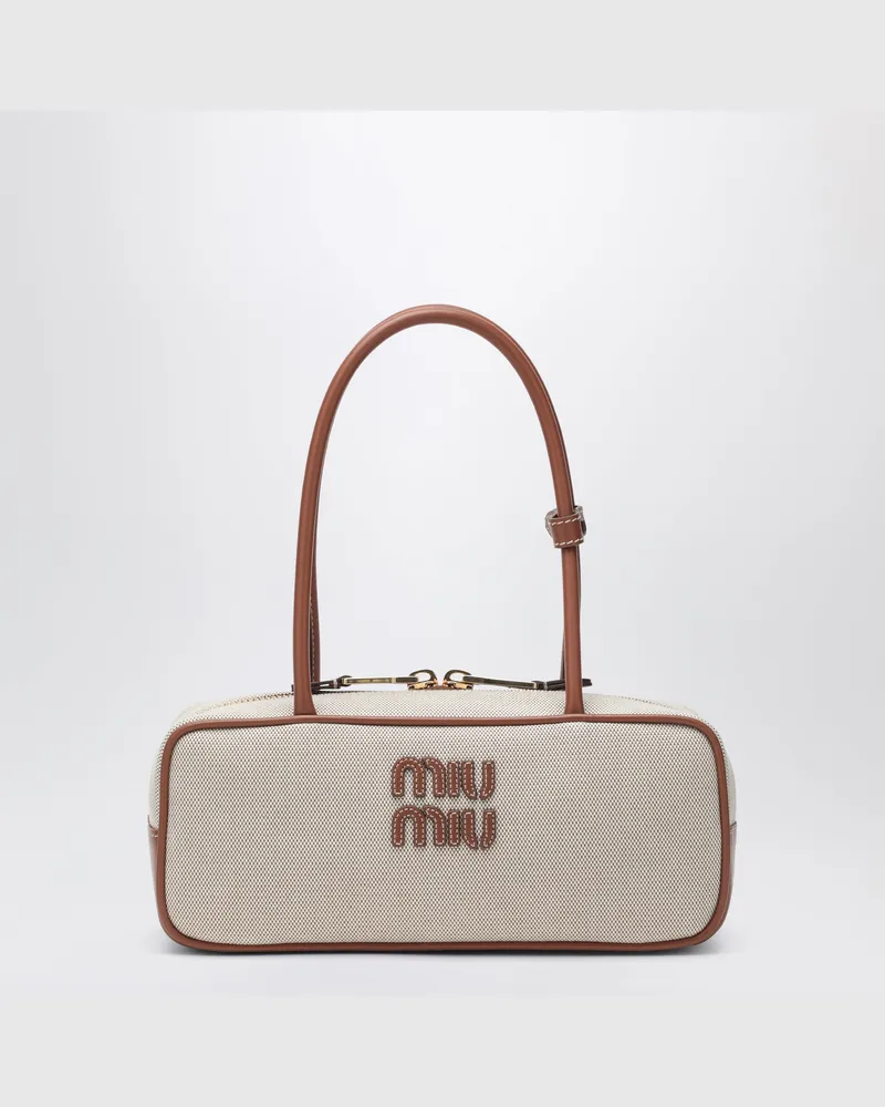Miu Miu Kleine Beau Tasche aus Canvas und Leder Beige