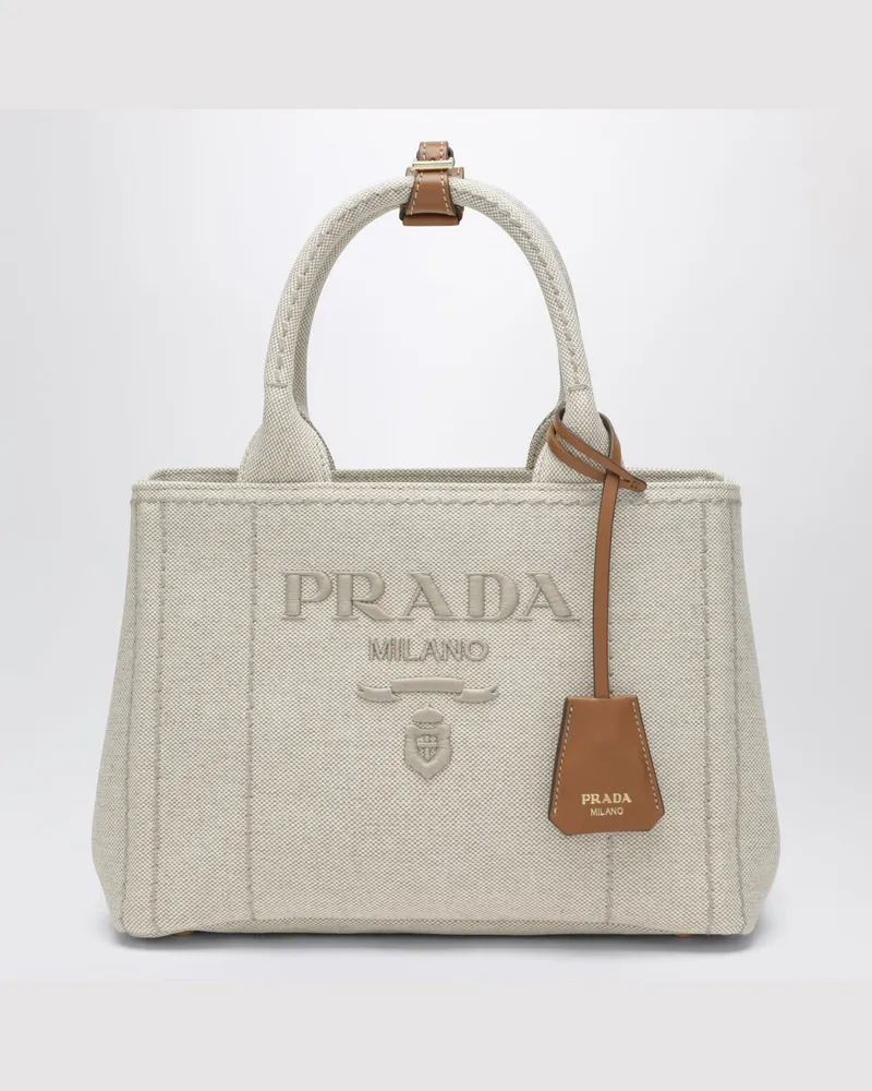 Prada Jardinière small Tasche aus Leinenmischung Beige