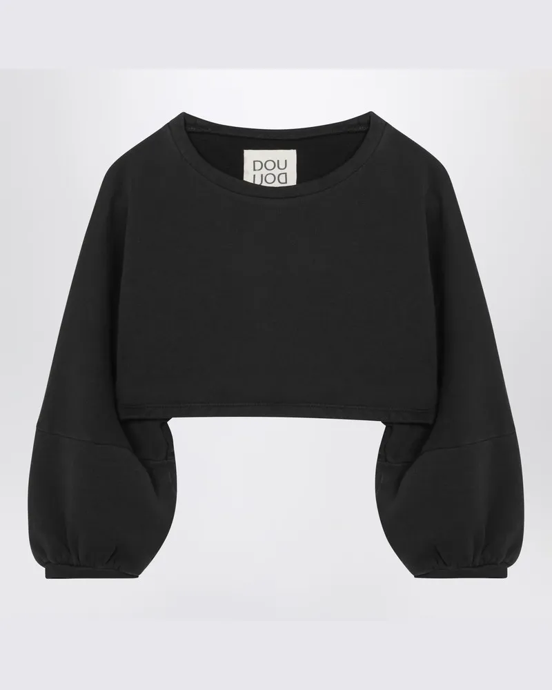 DOUUOD Kurzes Sweatshirt aus schwarzer Baumwolle Schwarz