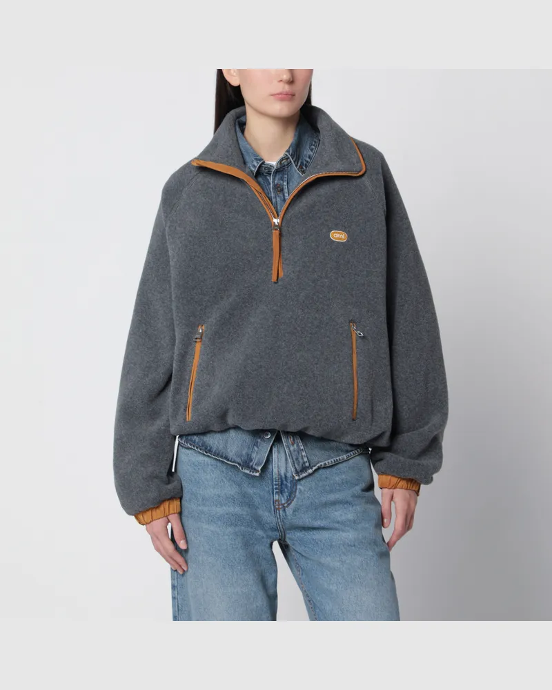 AMI Paris Aschgraues Fleece-Sweatshirt mit Ami Patch Grey