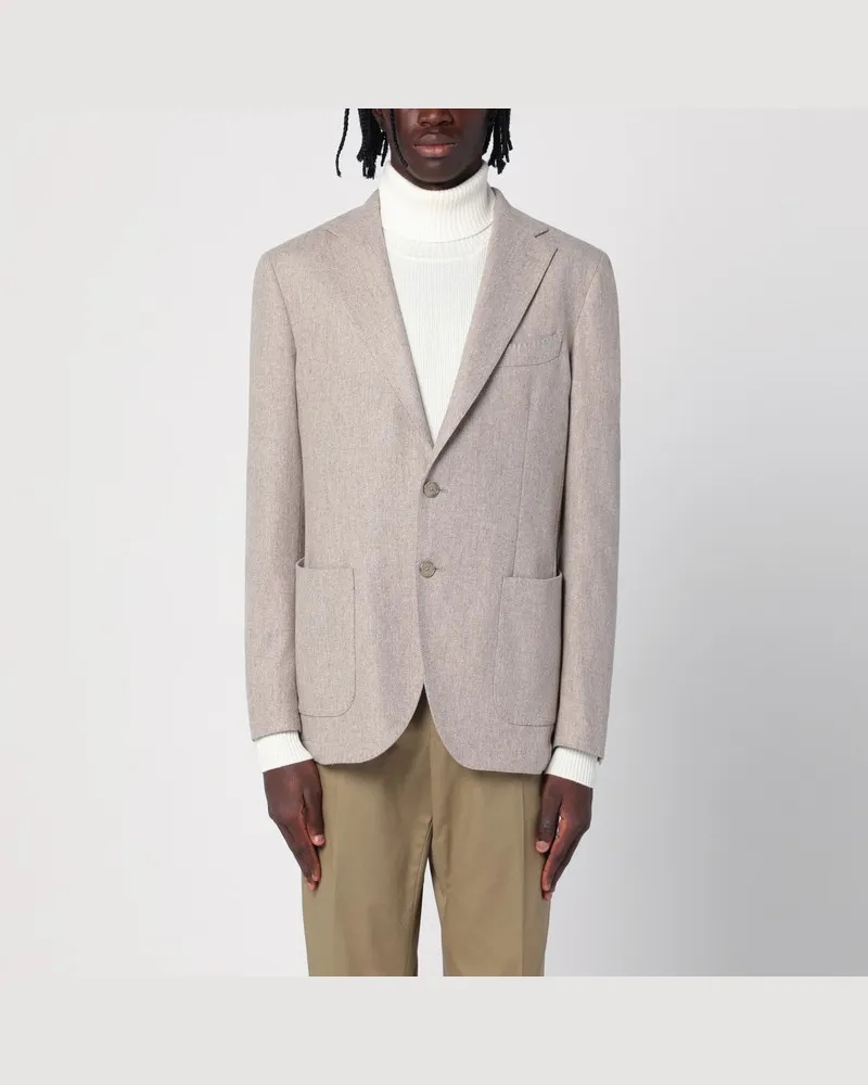 Biagio Santaniello Beigefarbene einreihige Jacke aus Wollgemisch Beige