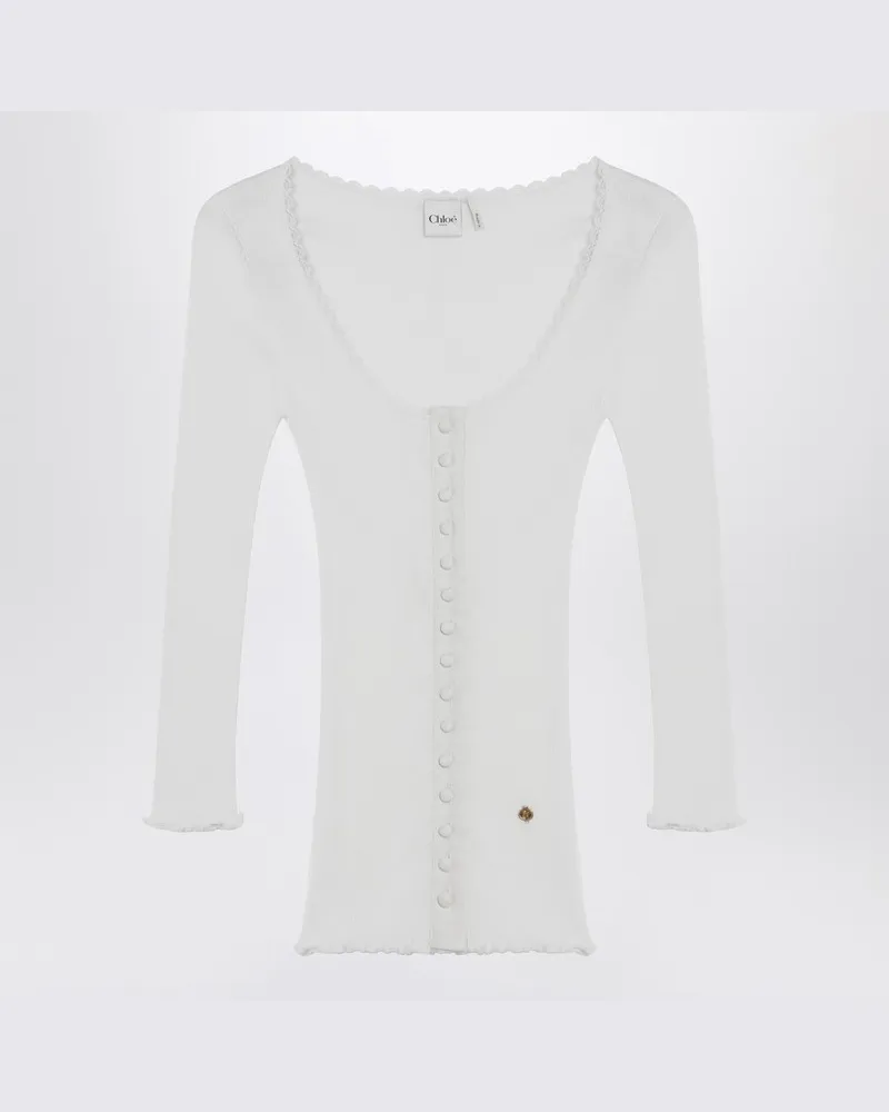 Chloé Weißer figurbetonter Baumwoll-Cardigan Weiß
