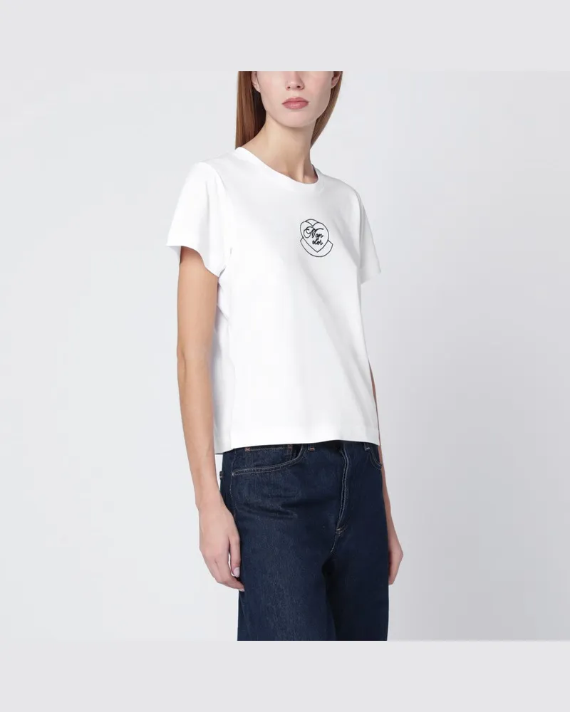 Moncler Weißes Baumwoll-T-Shirt mit gesticktem Herz Weiß