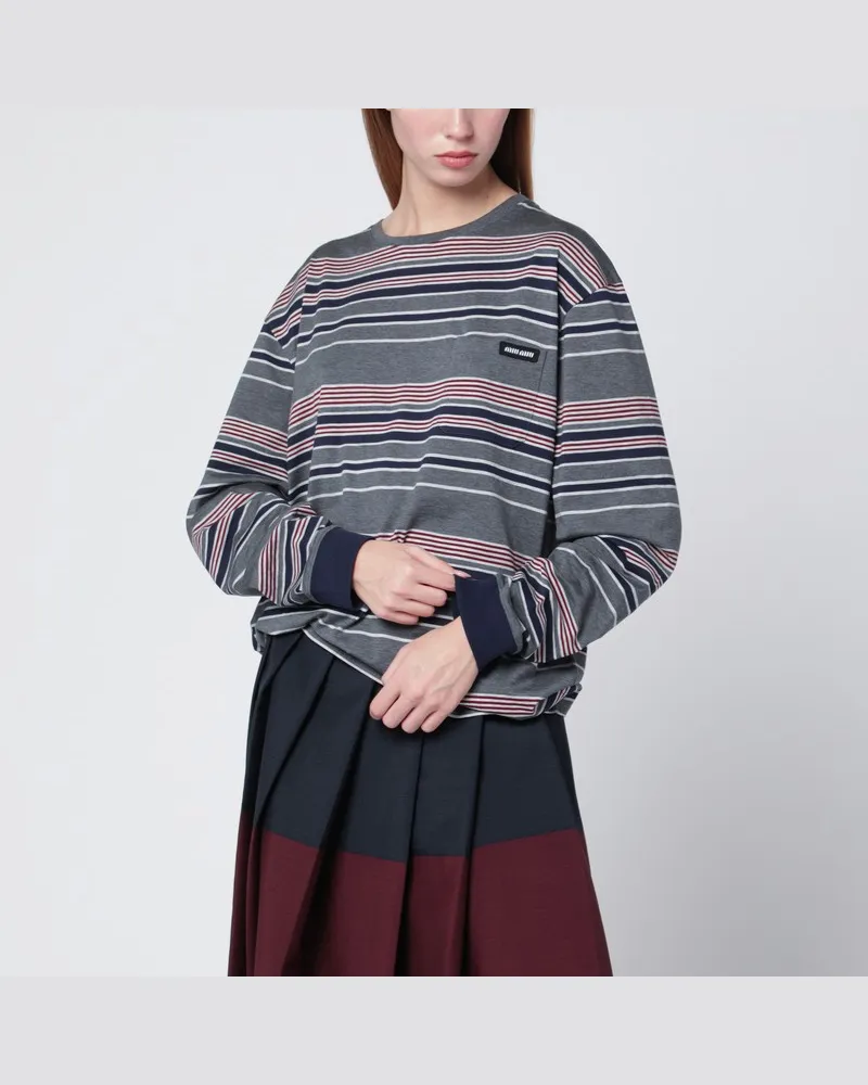 Miu Miu Schiefer- und blaugestreiftes T-Shirt aus Jersey Grau