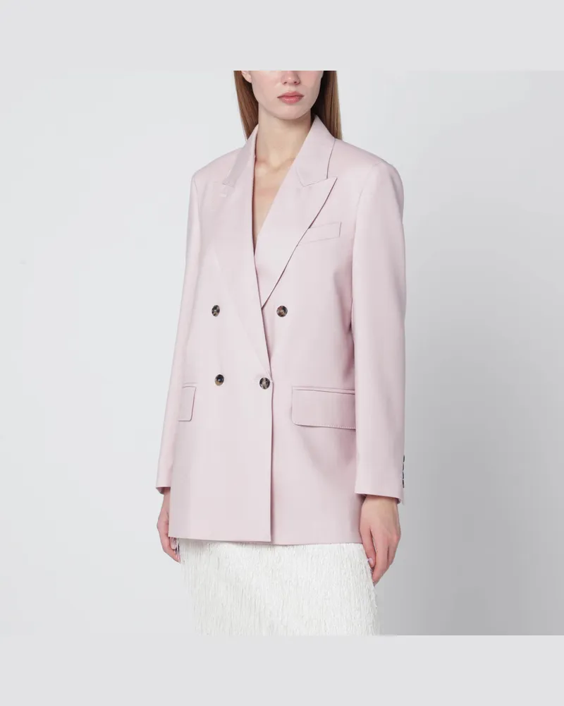 Max Mara Rosébeige zweireihige Wollmix-Jacke 