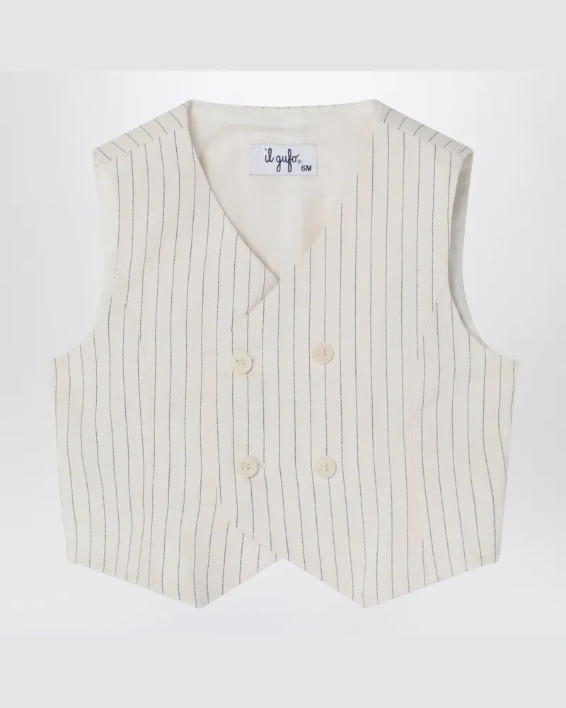 Il Gufo Doppelreihige Weste aus gestreifter Baumwolle White