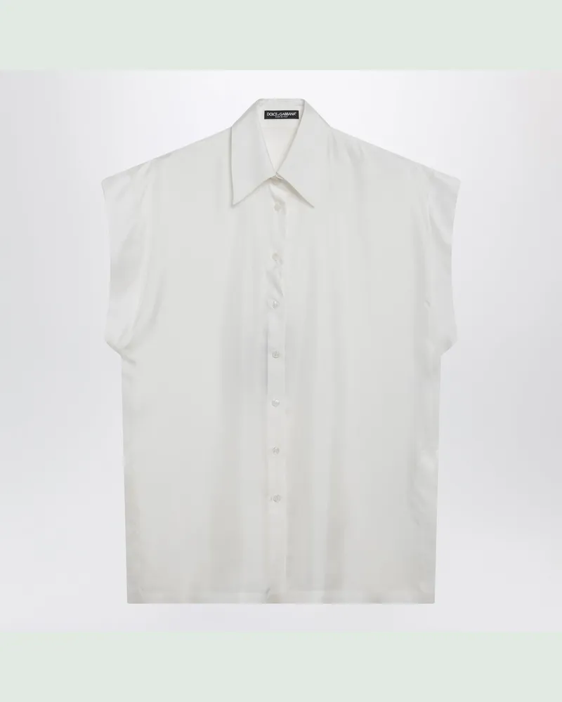 Dolce & Gabbana Seidentwill-Hemd mit Flügelärmeln in Naturweiß White