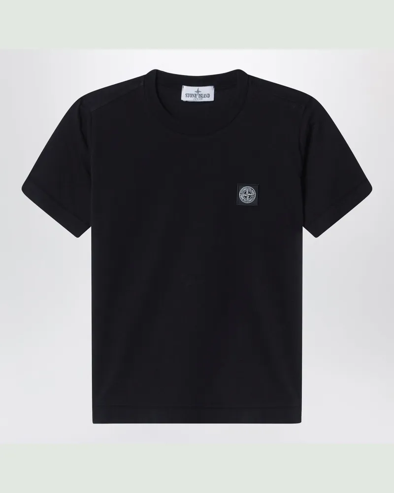 Stone Island Schwarzes T-Shirt mit Compass-Logo-Patch Black
