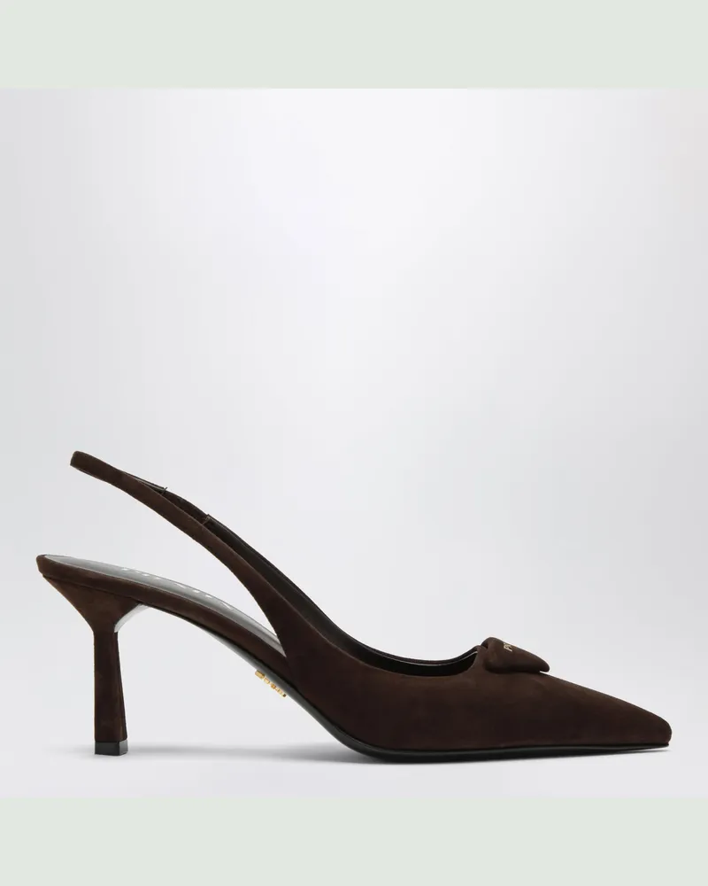 Prada Slingback-Pumps aus dunkelbraunem Veloursleder Brown