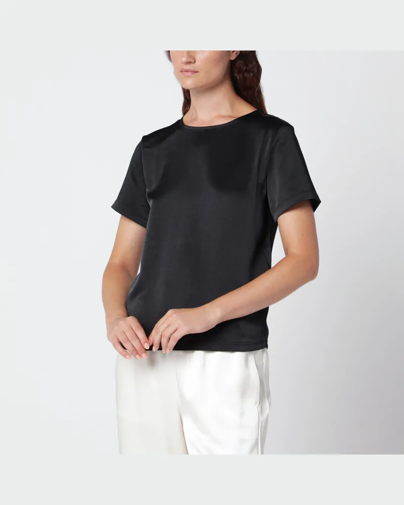 Max Mara Schwarzes Satin-T-Shirt mit Rundhalsausschnitt Black
