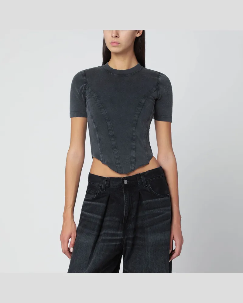 Balenciaga Verwaschenes schwarzes Korsettstil-T-Shirt Black