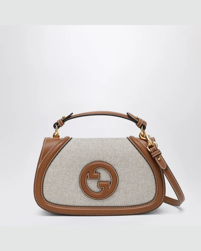 Gucci Blondie mittelgroße Minustasche aus Stoff und braunem Leder Brown