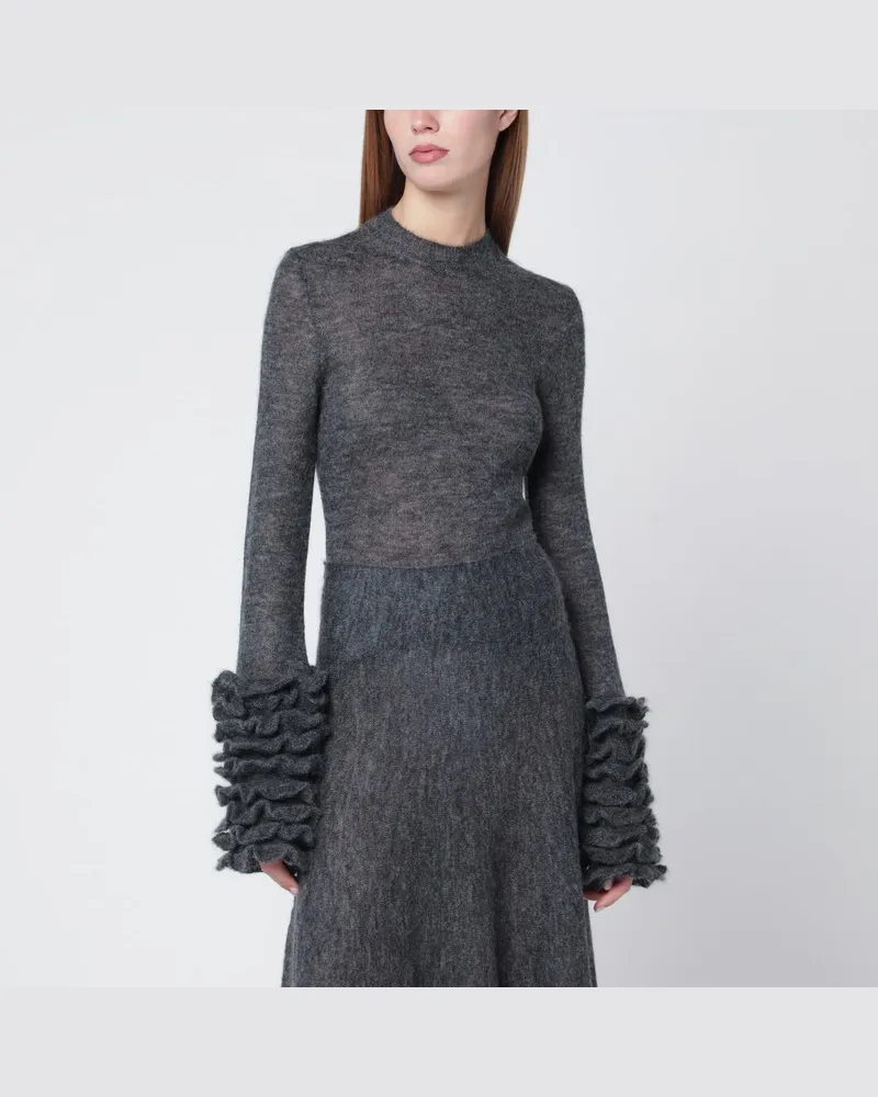 Alaïa Grauer Mohair-Mischpullover mit Rüschen Grau