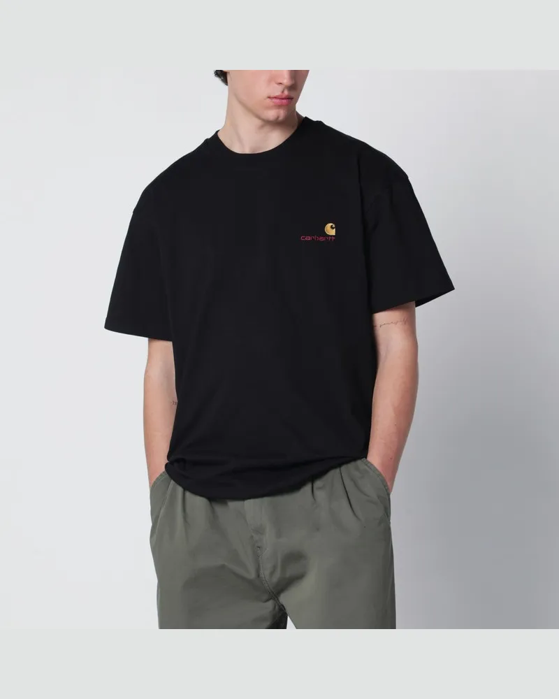 Carhartt WIP Schwarzes American Script T-Shirt mit kurzen Ärmeln Schwarz
