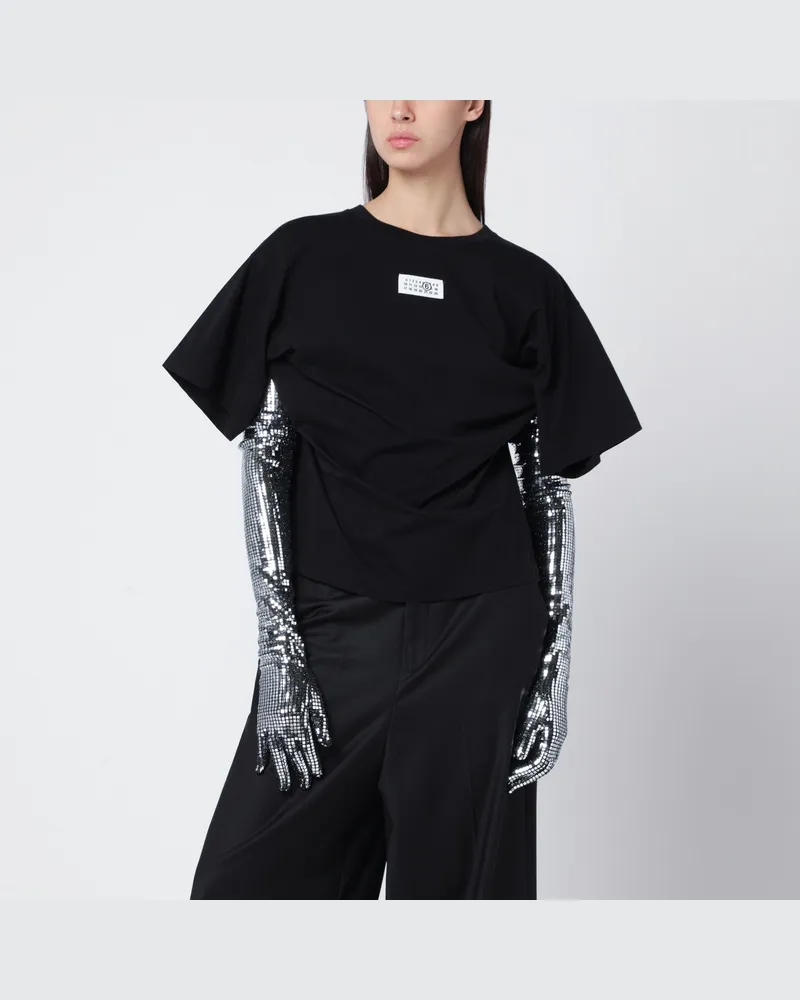 Maison Margiela Schwarzes Baumwoll-T-Shirt mit Handschuhen 
