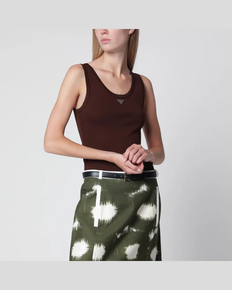 Prada Geripptes Baumwolltop in Kakao mit Logo Brown
