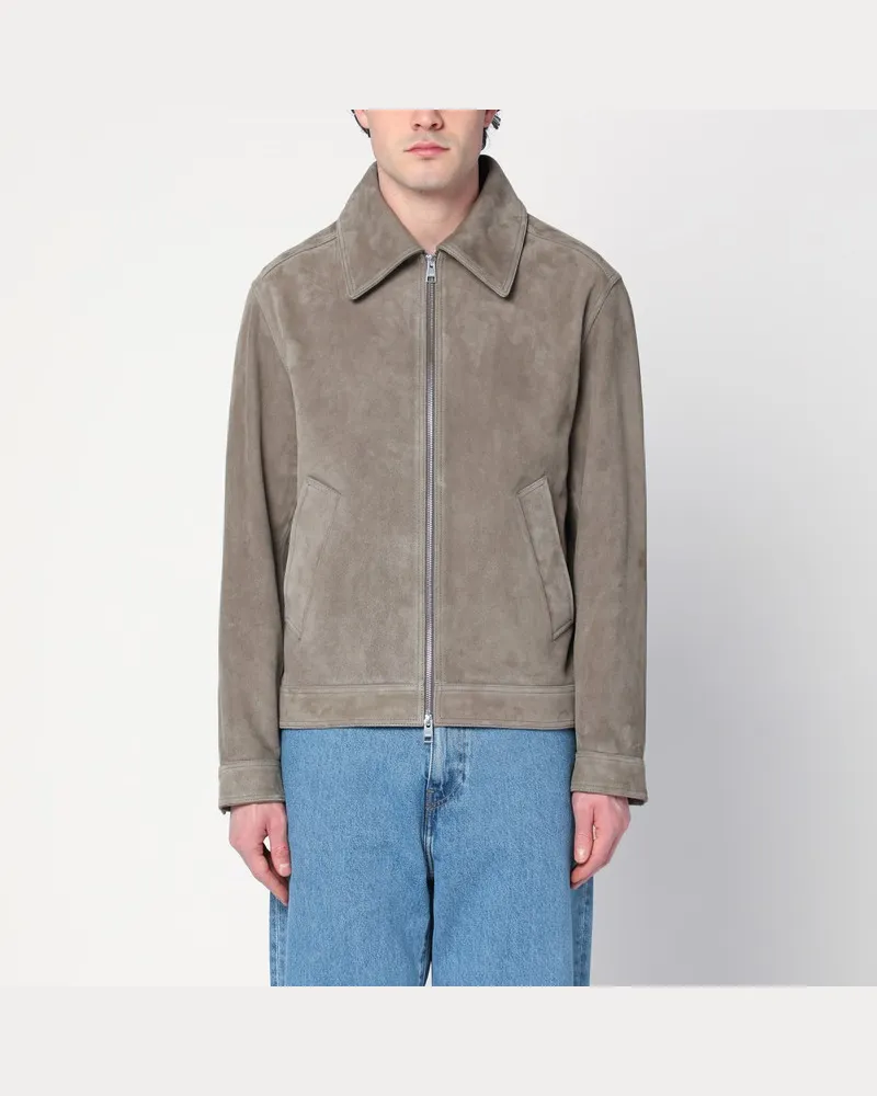 AMI Paris Graue Jacke aus Wildleder mit Reißverschluss Grau