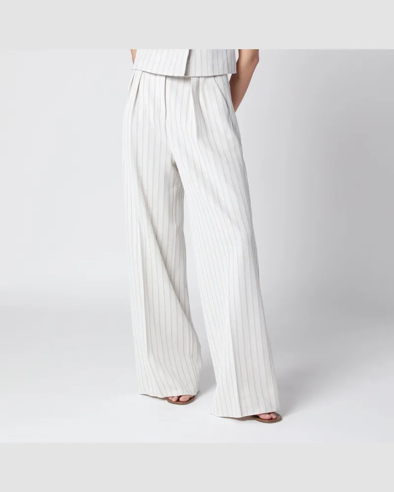 Max Mara Weite Hose aus Piqué-Jersey mit Nadelstreifen White