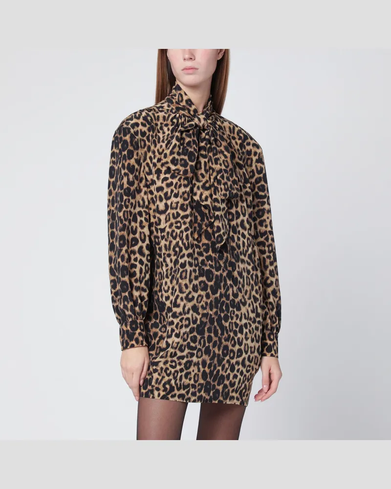 Saint Laurent Leopardenmuster-Minikleid aus Seide Print