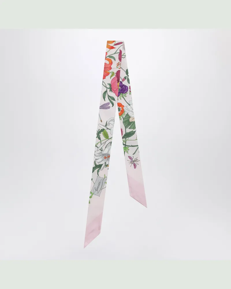 Gucci Rosa schmaler Seidenschal mit Print Pink
