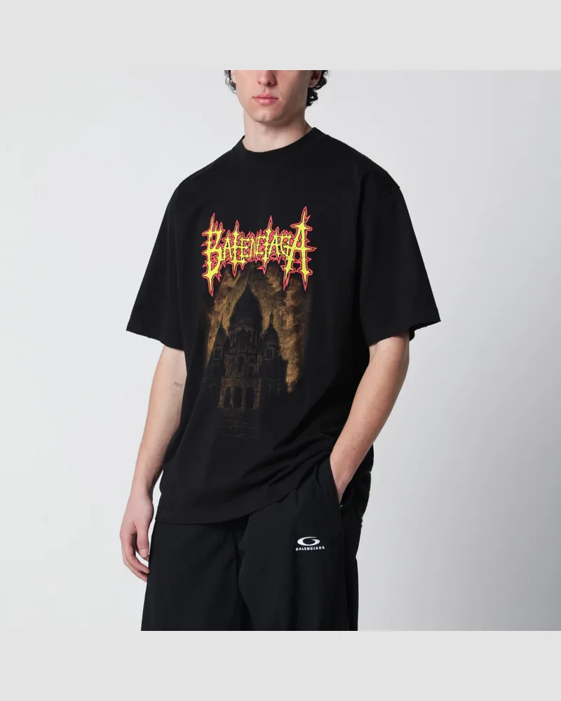 Balenciaga Schwarzes Oversize-T-Shirt mit Logo-Print Black