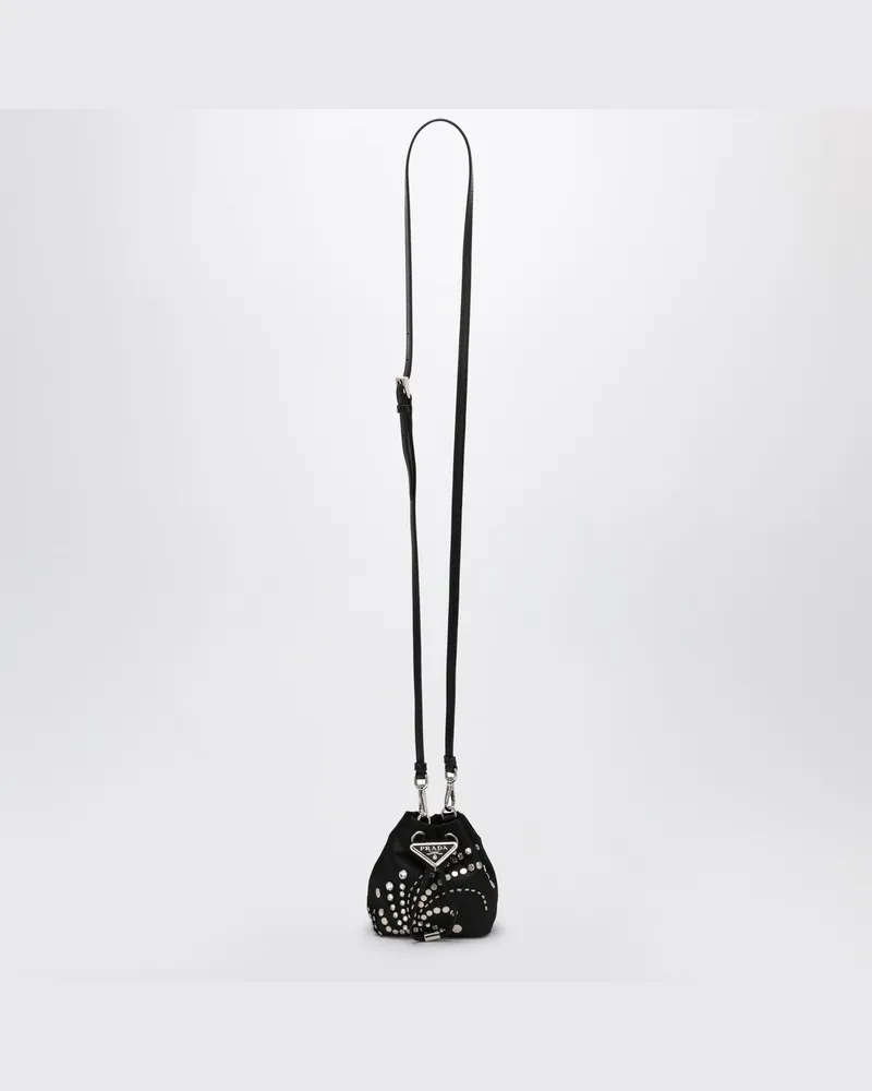 Prada Schwarze Minitasche aus Nylon mit Kristallen Schwarz