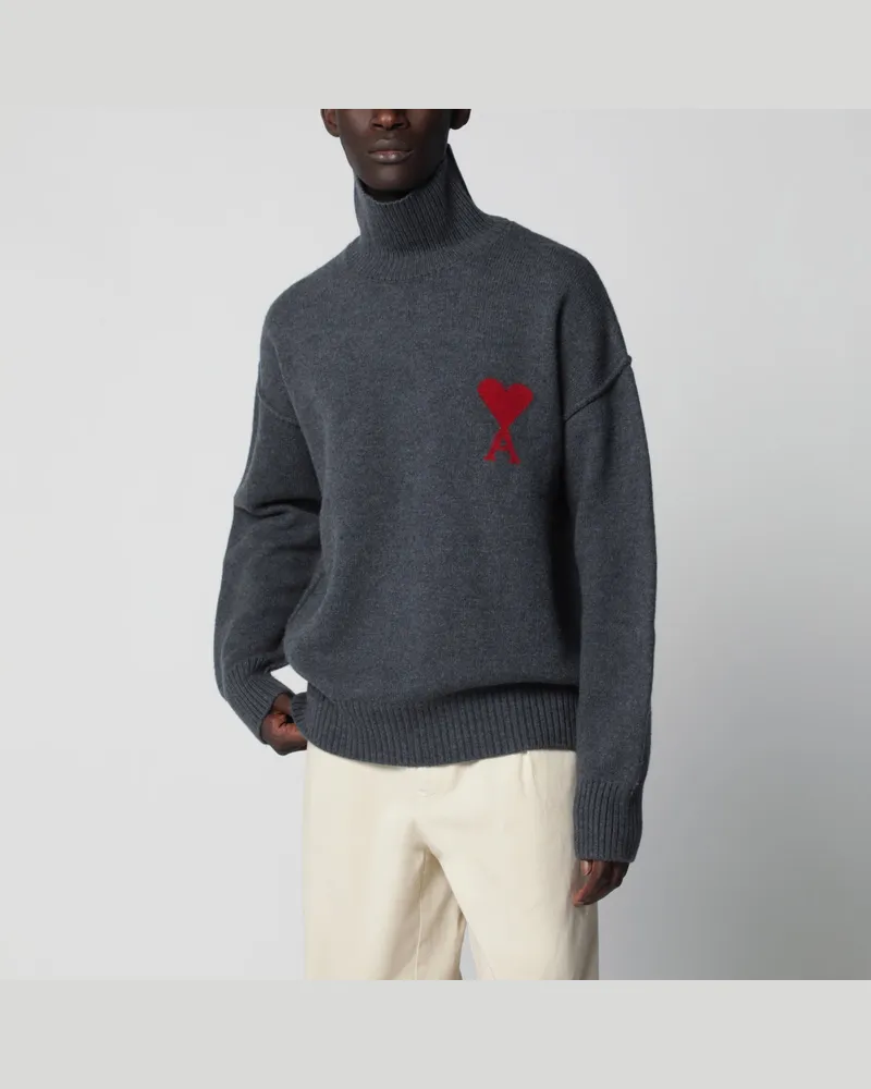 AMI Paris Rollkragenpullover Ami De Coeur in Grau Grey