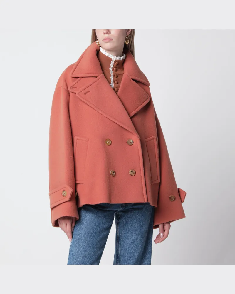Chloé Kurzer doppelreihiger Wollmantel in Zedernrosa Pink