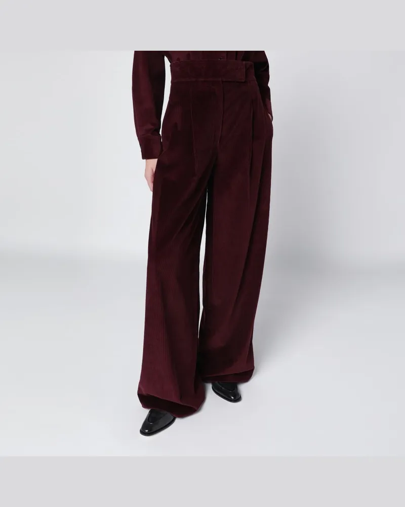 Max Mara Kirschrote Wide-Leg-Hose aus Samt Burgunderrot