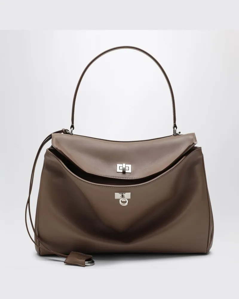 Balenciaga Mittlere Rodeo-Tasche aus glattem Kalbsleder in Taupe Beige